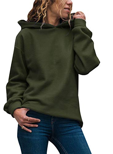 Ajpguot Mujer Sudaderas con Capucha Manga Larga Tops Jerséis Moda Suéter Blusas Color Sólido Otoño Invierno (M, Verde Militar)