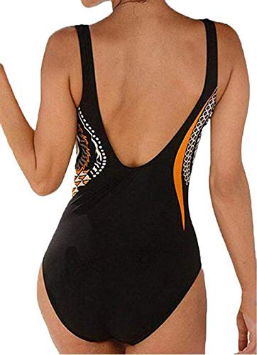 Ajpguot Verano Mujer Sexy V-Cuello Trajes de Una Pieza Impresión Traje de Baño Push Up Bikinis Monokinis Triángulo Swimwear Tankinis Talla Grande (S, 19A10 Naranja)