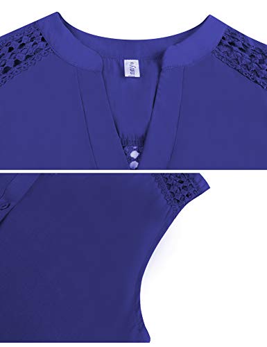 Akalnny Camisetas de Tirantes para Mujer sin Mangas Cuello en V Botón Sexy Tanque Tops Huecas Elegantes Chaleco Verano Blusa Casuales(Azul, XXL)