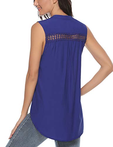 Akalnny Camisetas de Tirantes para Mujer sin Mangas Cuello en V Botón Sexy Tanque Tops Huecas Elegantes Chaleco Verano Blusa Casuales(Azul, XXL)