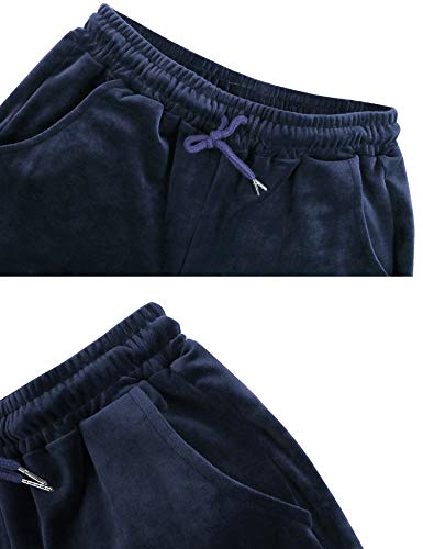 Akalnny Chándal Conjunto Mujer de Terciopelo Informal Pijamas Trajes Chaquetas de Manga Larga con Cremallera + Pantalones de Cintura Alta Azul Marino
