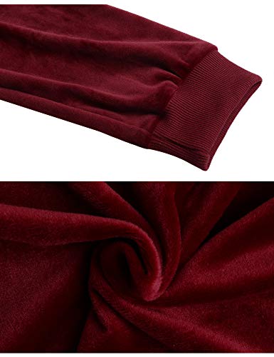 Akalnny Chándal Conjunto Mujer de Terciopelo Informal Sudadera de Manga Larga con Capucha + Pantalones de Cintura Alta Trajes Rojo Vino