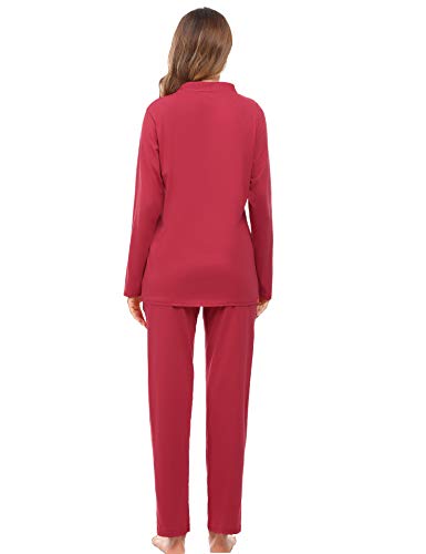 Akalnny Pijama Camisero Mujer Invierno Algodón con Botones Conjutno de Pijamas 2 Piezas Manga Larga Cintura Elástica Suave Cómodo