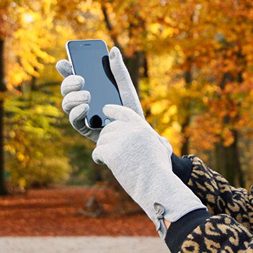 AKAROA ESTD 2019 Liz - Guantes para mujer para pantalla táctil, forro de peluche extrasuave, material de jersey elástico, 100% vegano plateado L-XL