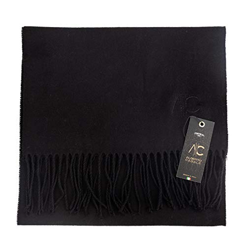 ALBERTO CABALE hombres unisex suave cashmere bufanda super suave plaid sólido envoltura chal bufanda en caja de regalo Negro