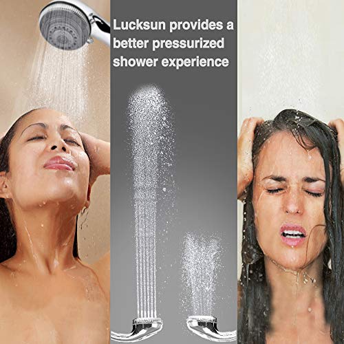 Alcachofa de ducha y manguera, Lucksun 7 ajustes de modo grandes cabezales de ducha de lujo, con rociador de mano de alta presión y juego de manguera para baño (150 cm)