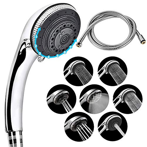 Alcachofa de ducha y manguera, Lucksun 7 ajustes de modo grandes cabezales de ducha de lujo, con rociador de mano de alta presión y juego de manguera para baño (150 cm)
