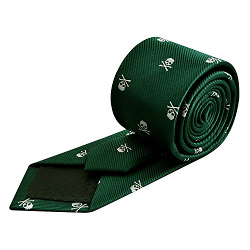 Alizeal Corbata con Patrón de Cráneo para Hombre,Ideal para Fiesta de Halloween,Verde Oscuro