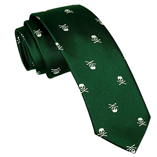 Alizeal Corbata con Patrón de Cráneo para Hombre,Ideal para Fiesta de Halloween,Verde Oscuro
