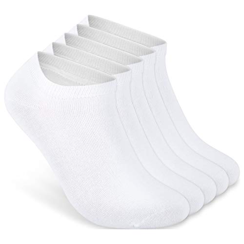 ALL ABOUT SOCKS Calcetines tobilleros blancos Hombre 47-50 (Pack de 5) - Calcetines deportivas para zapatillas - Hecho en Europa
