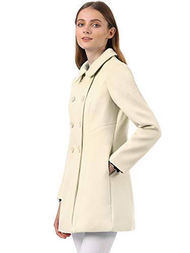 Allegra K Abrigo Collar Peter Pan Trench Doble Botonadura de Mujer Beige L