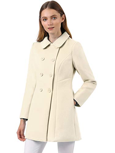 Allegra K Abrigo Collar Peter Pan Trench Doble Botonadura de Mujer Beige L