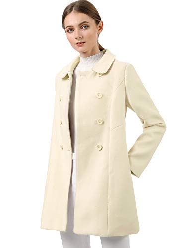 Allegra K Abrigo Collar Peter Pan Trench Doble Botonadura de Mujer Beige L