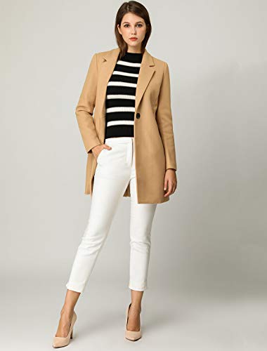 Allegra K Abrigo Largo Abotonado Solapa con Muesca Manga Larga Clásico para Mujer Caqui S