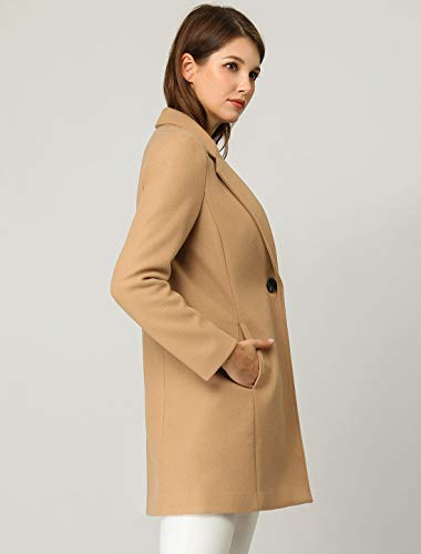 Allegra K Abrigo Largo Abotonado Solapa con Muesca Manga Larga Clásico para Mujer Caqui S