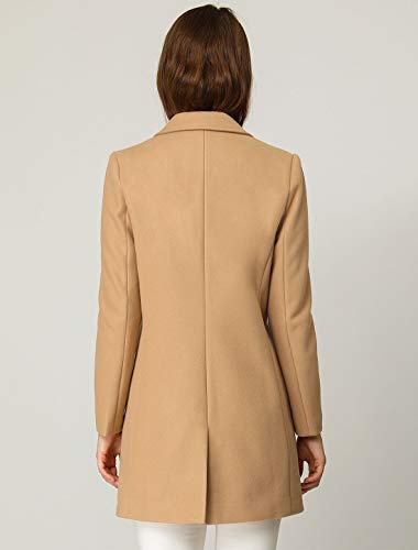 Allegra K Abrigo Largo Abotonado Solapa con Muesca Manga Larga Clásico para Mujer Caqui XL