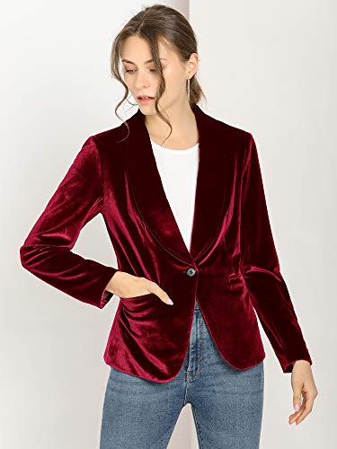Allegra K Blazer De Terciopelo Cuello Chal Un Botón Sólido Abrigo De Oficina para Mujer Rojo XL