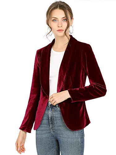 Allegra K Blazer De Terciopelo Cuello Chal Un Botón Sólido Abrigo De Oficina para Mujer Rojo XL