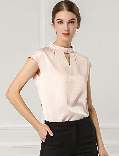 Allegra K Blusa Cuello Alto Gargantilla Ojo De Cerradura Camisa De Oficina Elegante para Mujeres Beige M