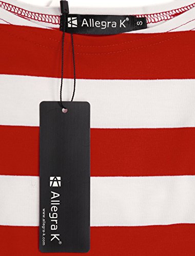 Allegra K Blusa De Rayas Mangas del Codo Cuello Barco para Mujeres Día de San Patricio Rojo S