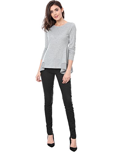 Allegra K Blusa Top para Mujer Cuello Redondo Panel con Volantes De Gasa Mangas Largas - Gris/XS (US 2), XS (EU 32)