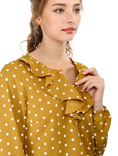 Allegra K Blusa Túnica Camisa Lunares Vintage Manga Larga Cuello De Volantes para Mujer Amarillo S