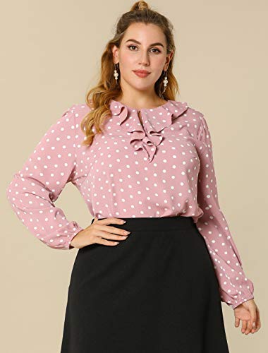 Allegra K Blusa Túnica Camisa Lunares Vintage Manga Larga Cuello De Volantes para Mujer Rosa S