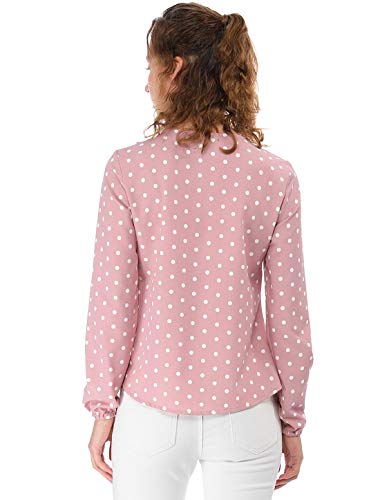 Allegra K Blusa Túnica Camisa Lunares Vintage Manga Larga Cuello De Volantes para Mujer Rosa S