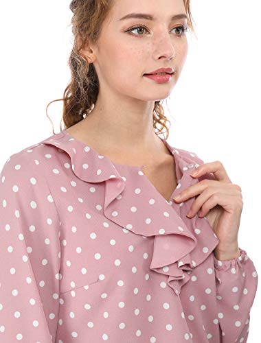 Allegra K Blusa Túnica Camisa Lunares Vintage Manga Larga Cuello De Volantes para Mujer Rosa S