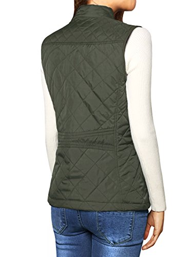 Allegra K Chaleco Acolchado para Mujer Cuello Alto Cremallera Frontal Bolsillos Inclinados Verde XL