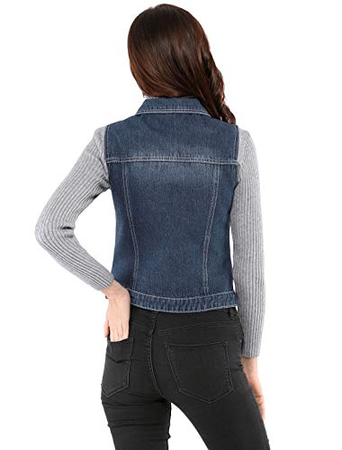 Allegra K Chaleco Vaquero con Bolsillos De Solapa Chaqueta Sin Mangas De Mezclilla Lavado Botones para Mujeres Azul XS