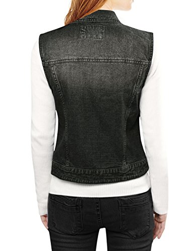 Allegra K Chaleco Vaquero con Bolsillos De Solapa Chaqueta Sin Mangas De Mezclilla Lavado Botones para Mujeres Negro XL
