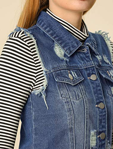 Allegra K Chaleco Vaquero Lavado Cuello Reversible Cierre De Botón para Mujer Azul L