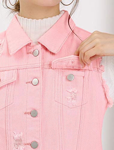 Allegra K Chaleco Vaquero Lavado Cuello Reversible Cierre De Botón para Mujer Rosa XL