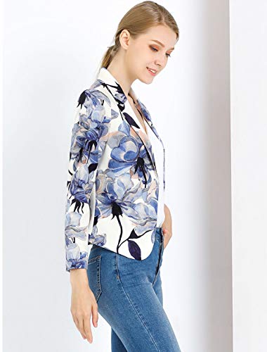 Allegra K Chaqueta Blázer para Mujer Forro De Contraste Frente Abierto Estampado Floral Blanco Azul M