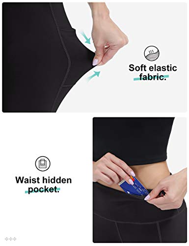 ALONG FIT Mujer Capri 3/4 Leggings Deporte Tiras Reflectantes Mallas con Bolsillos Alta Cintura Mallas Adelgazantes Compresion Pantalon Deportivo Largo para Gym Yoga Ciclista Moldeador Negro XL