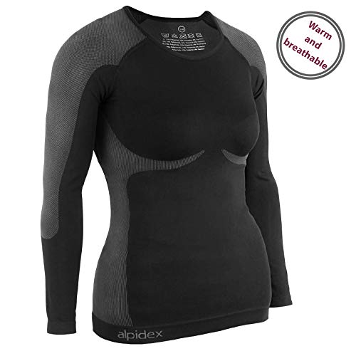 ALPIDEX Ropa Interior para esquí, térmica y Funcional para Mujer - Transpirable, cálida y de Secado rápido, Tamaño:l/XL, Color:Black-Grey