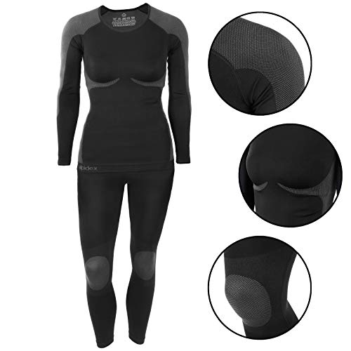ALPIDEX Ropa Interior para esquí, térmica y Funcional para Mujer - Transpirable, cálida y de Secado rápido, Tamaño:l/XL, Color:Black-Grey