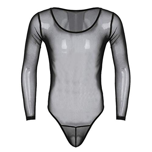 Alvivi Lencería Erotica de Hombre Sexy Monos Babydoll Camisón Wetlook Bodysuit Ropa Dormir Trasparente Catsuit Negro XX-Large