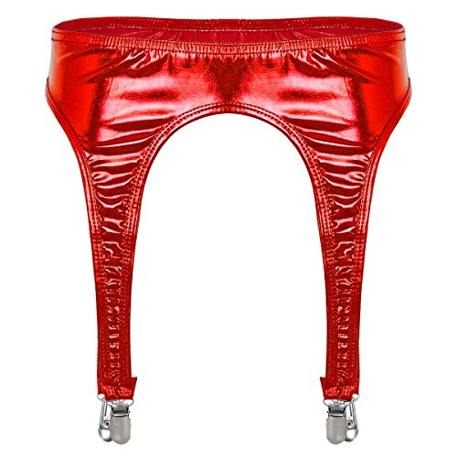 Alvivi Liguero Sexy Mujer Ligas Metálico Brillante con Cuatro Picos de Pato Ligas Liguero para Medias Lencería Erótica Mujeres Rojo Una talla