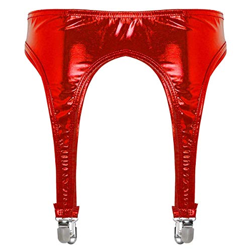 Alvivi Liguero Sexy Mujer Ligas Metálico Brillante con Cuatro Picos de Pato Ligas Liguero para Medias Lencería Erótica Mujeres Rojo Una talla