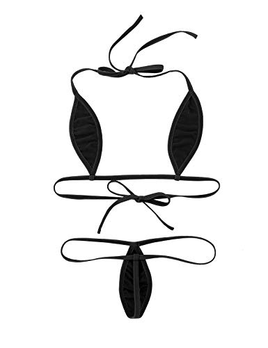 Alvivi Sexy Micro Bikinis Mujer Bañador Mini G-String Tanga Playa Women Swimwear Traje de baño Dos Piezas Sujetador Top con G-String Ropa Interior Exóticas Negro One Size