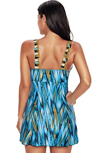 AMAGGIGO Traje de baño Push up Halter de Mujer Traje de baño formador de Figura con faldita Bauchweg Traje de baño de una Pieza (FBA) (EU 40-42, Pavo Real)