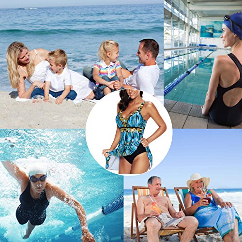 AMAGGIGO Traje de baño Push up Halter de Mujer Traje de baño formador de Figura con faldita Bauchweg Traje de baño de una Pieza (FBA) (EU 40-42, Pavo Real)