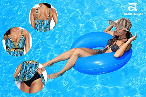 AMAGGIGO Traje de baño Push up Halter de Mujer Traje de baño formador de Figura con faldita Bauchweg Traje de baño de una Pieza (FBA) (EU 40-42, Pavo Real)