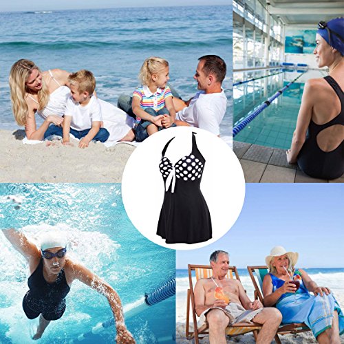 AMAGGIGO Traje de baño Push up Halter de Mujer Traje de baño formador de Figura con faldita Bauchweg Traje de baño de una Pieza (FBA) (EU 40-42, Puntos Negros)