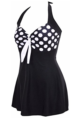 AMAGGIGO Traje de baño Push up Halter de Mujer Traje de baño formador de Figura con faldita Bauchweg Traje de baño de una Pieza (FBA) (EU 40-42, Puntos Negros)