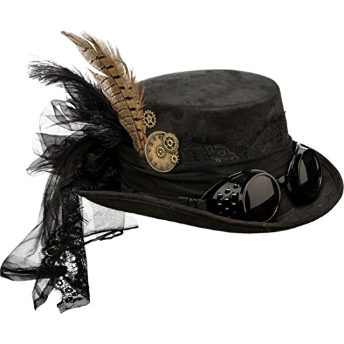 Amakando Sombrero de Copa gótico Sombrero Steampunk Negro Complemento retrofuturista Accesorio Disfraz Punk Gorro Victoriano Look Retro Sombrero