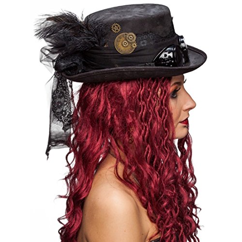 Amakando Sombrero de Copa gótico Sombrero Steampunk Negro Complemento retrofuturista Accesorio Disfraz Punk Gorro Victoriano Look Retro Sombrero