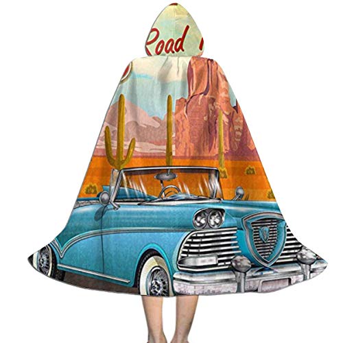 Amanda Walter Capa para niños con Capucha Route 66 Vintage Arizona Road Trip Cactus Capa con Capucha Unisex Abrigo Capa de Bruja Capa de Fiesta de Halloween Cosplay